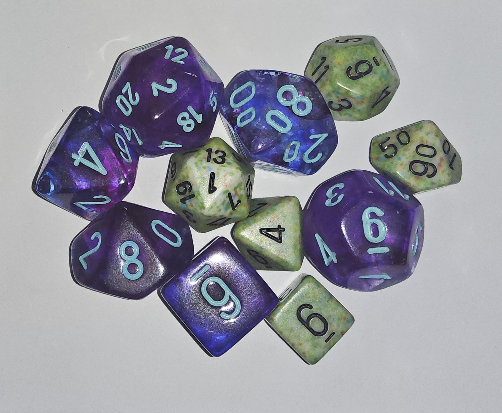 Large and standard sized polyhedral gaming dice sets. 