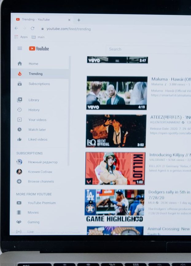 Youtube webpage listing several videos and content creators.