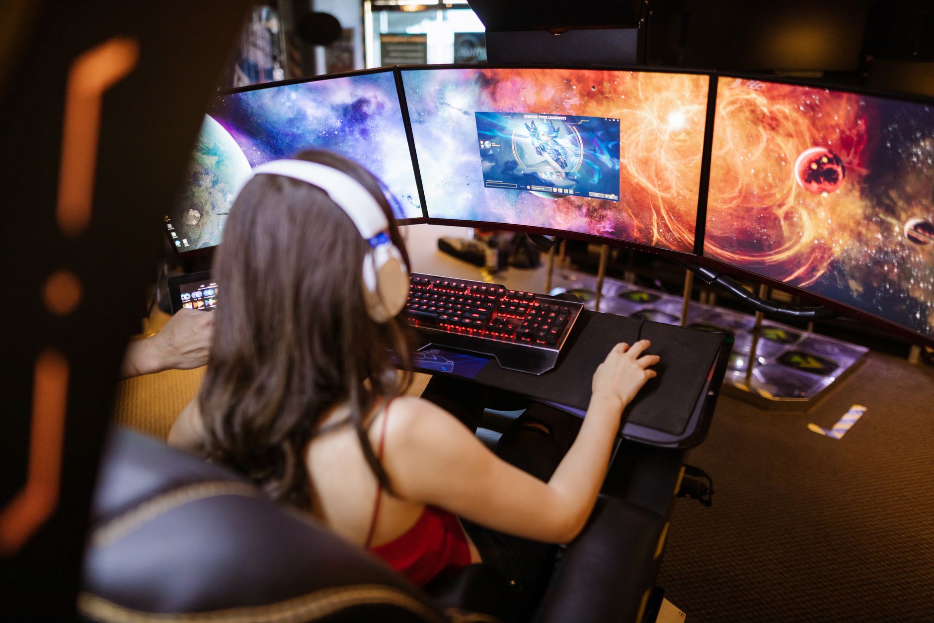 Woman playing computer game.